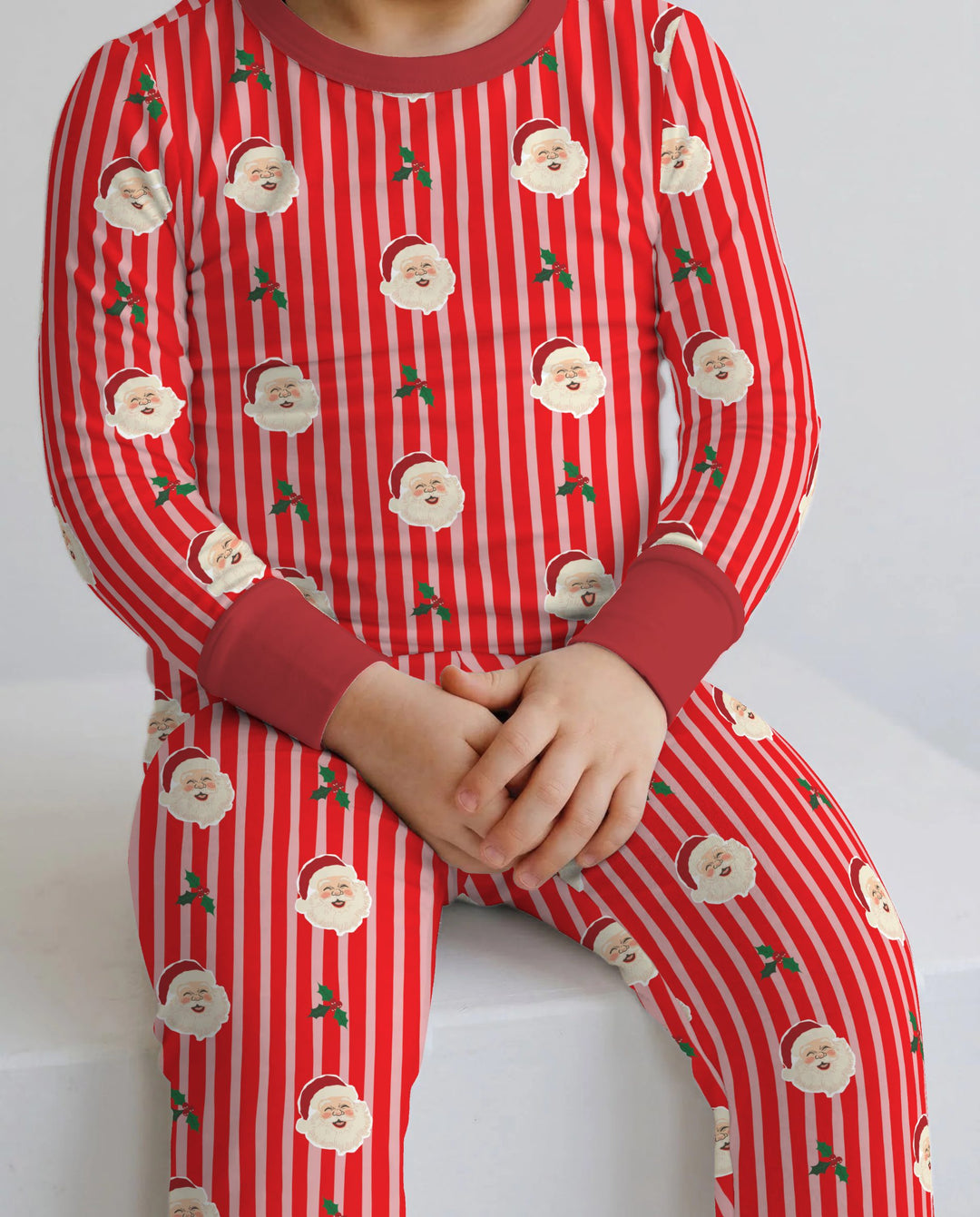Retro Santa Candy Stripes Bamboo Two Piece Long Sleeve Pajama Set