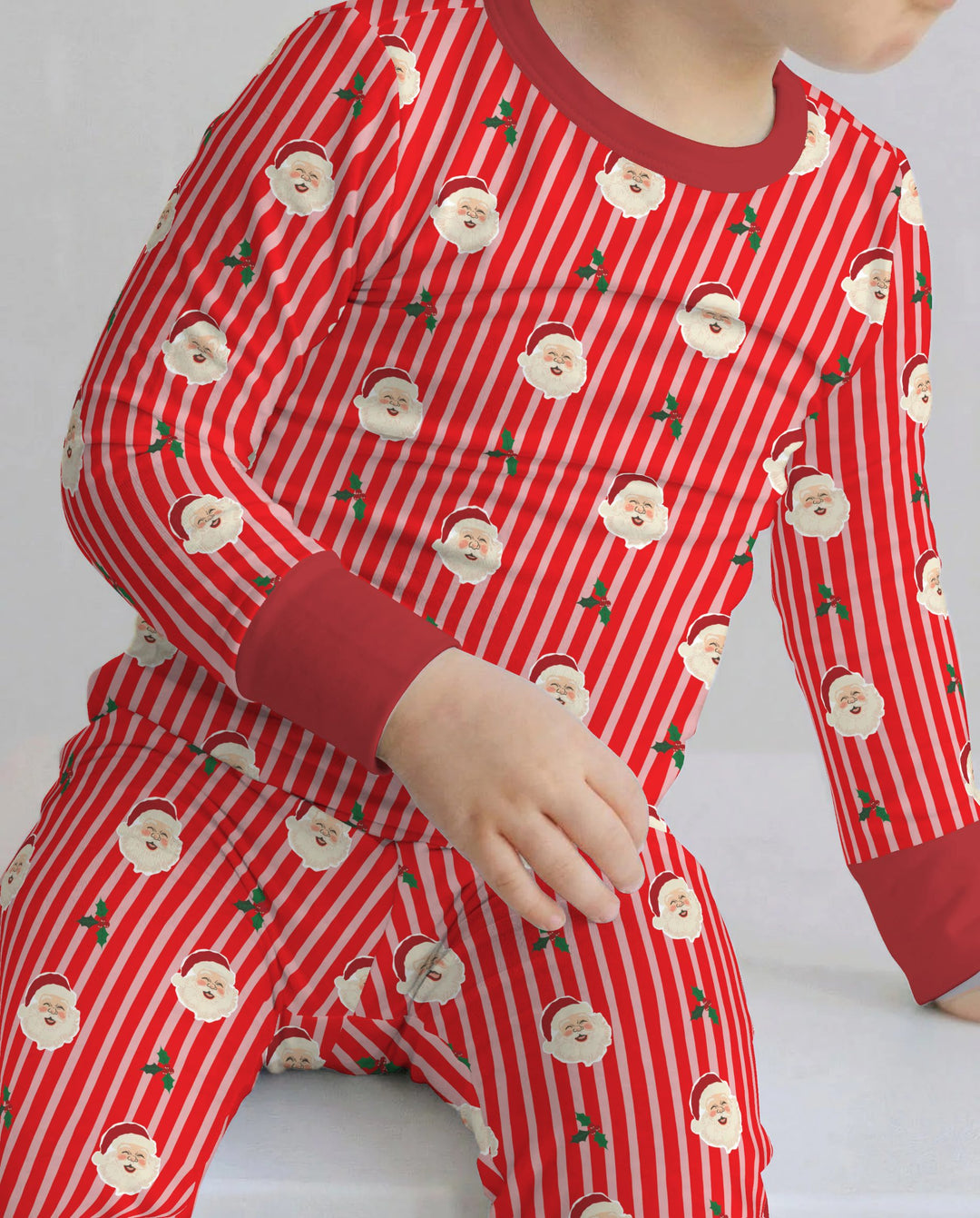 Retro Santa Candy Stripes Bamboo Two Piece Long Sleeve Pajama Set