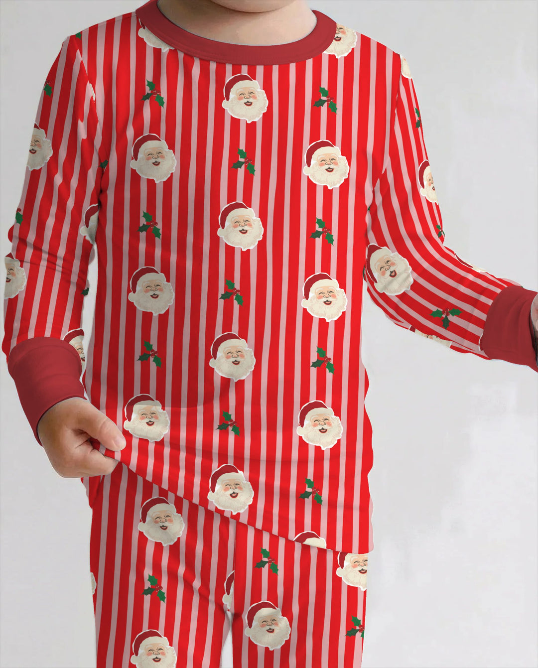 Retro Santa Candy Stripes Bamboo Two Piece Long Sleeve Pajama Set