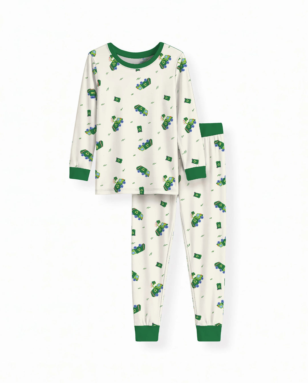 Little Green Recycling Trucks Bamboo Two Piece Long Sleeve Pajama Set