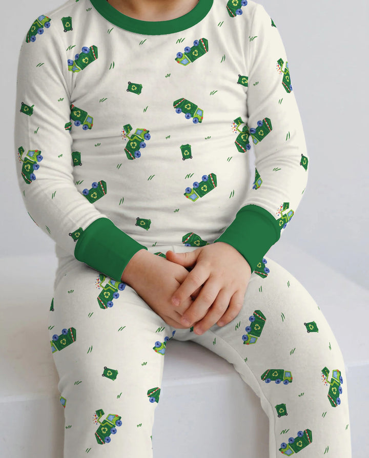 Little Green Recycling Trucks Bamboo Two Piece Long Sleeve Pajama Set