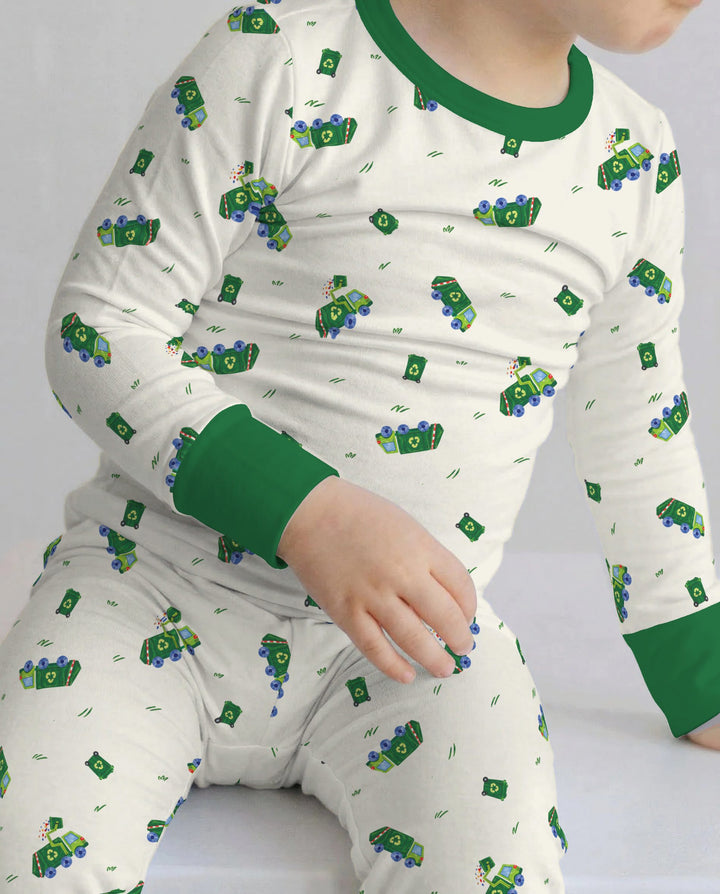 Little Green Recycling Trucks Bamboo Two Piece Long Sleeve Pajama Set