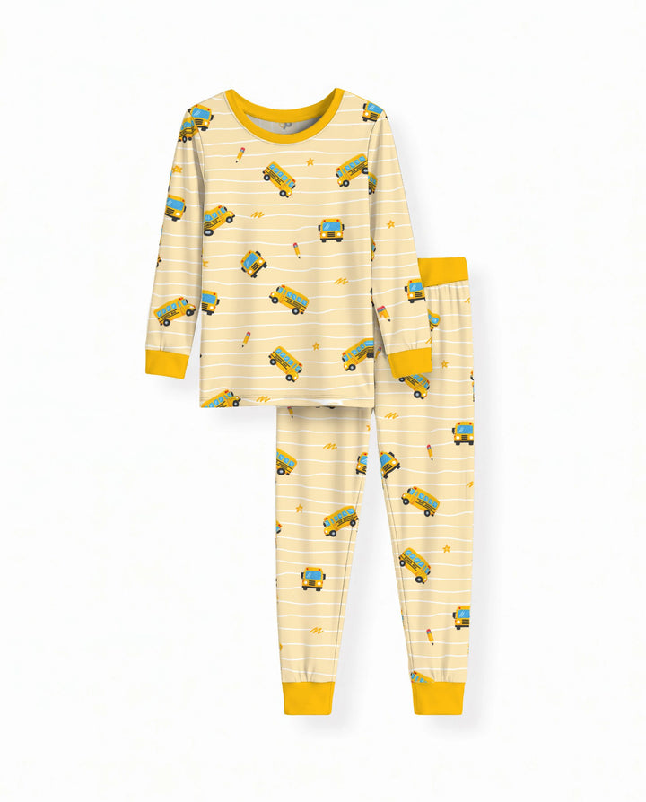 Back to School Bus Doodles Bamboo Two Piece Long Sleeve Pajama Set