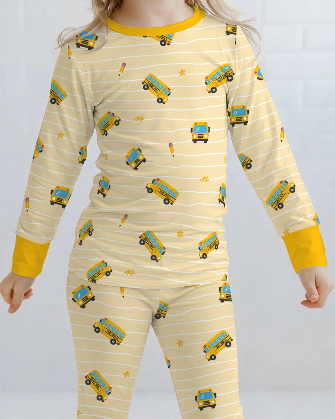 Back to School Bus Doodles Bamboo Two Piece Long Sleeve Pajama Set