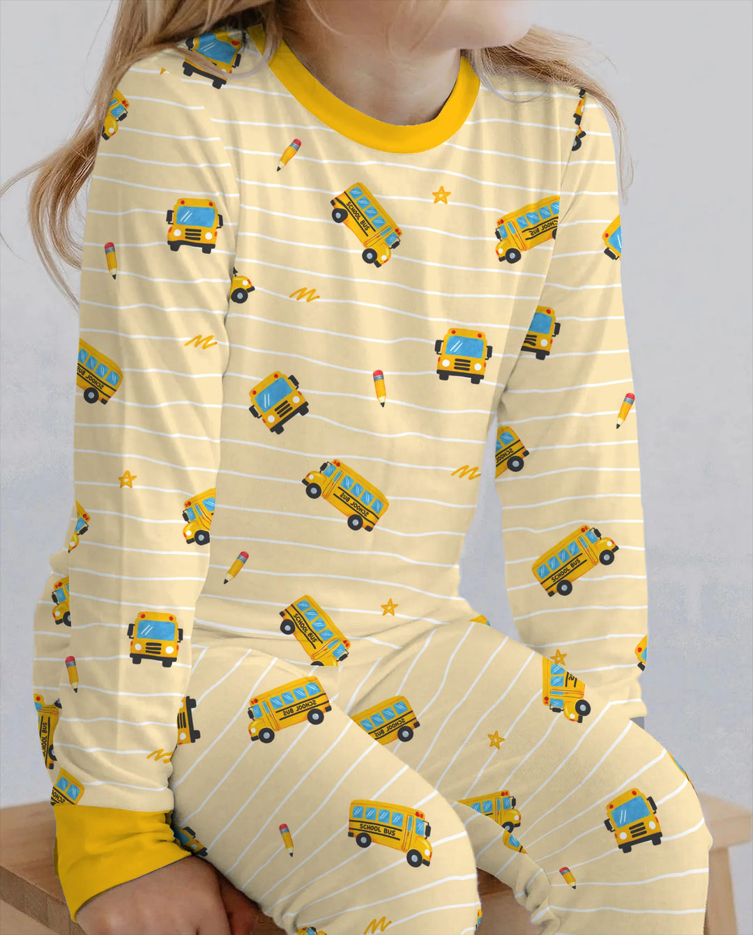 Back to School Bus Doodles Bamboo Two Piece Long Sleeve Pajama Set