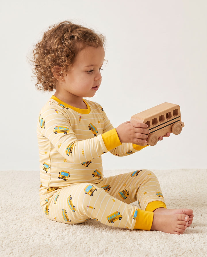Back to School Bus Doodles Bamboo Two Piece Long Sleeve Pajama Set