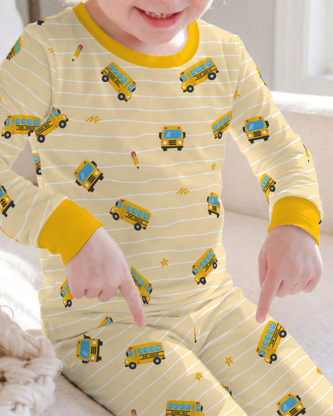 Back to School Bus Doodles Bamboo Two Piece Long Sleeve Pajama Set