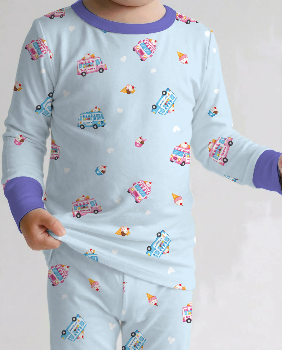 Sweet Ice Cream Truck Parade Bamboo Two Piece Long Sleeve Pajama Set