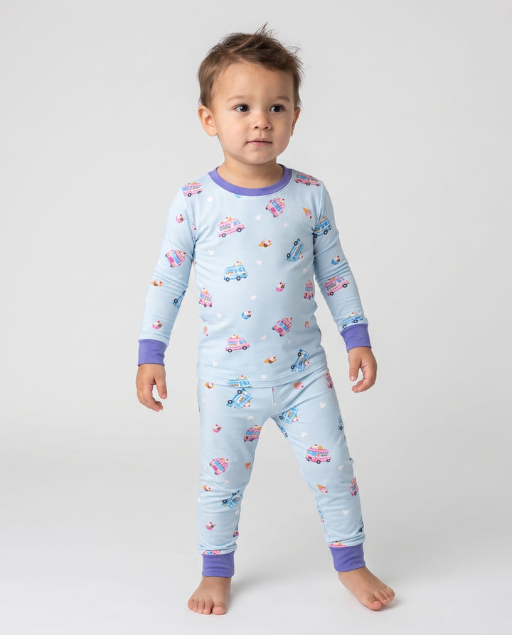 Sweet Ice Cream Truck Parade Bamboo Two Piece Long Sleeve Pajama Set
