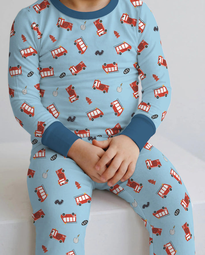 Little Fire Rescue Trucks Bamboo Two Piece Long Sleeve Pajama Set