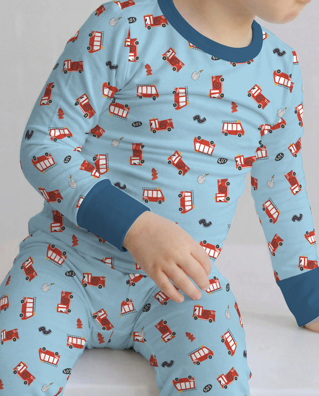 Little Fire Rescue Trucks Bamboo Two Piece Long Sleeve Pajama Set