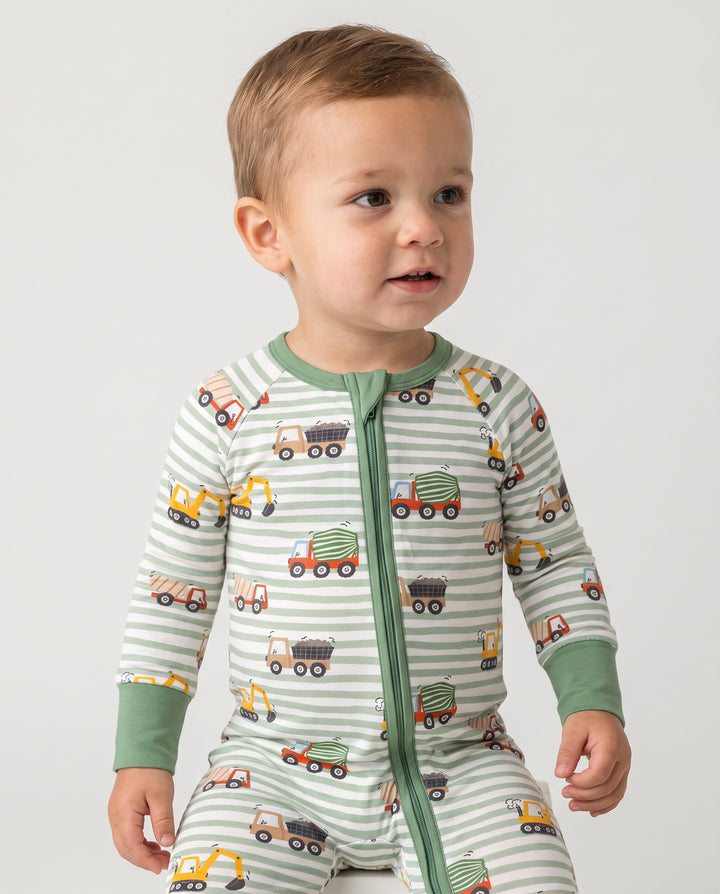Busy Construction Truck Stripes Bamboo Convertible Zippy