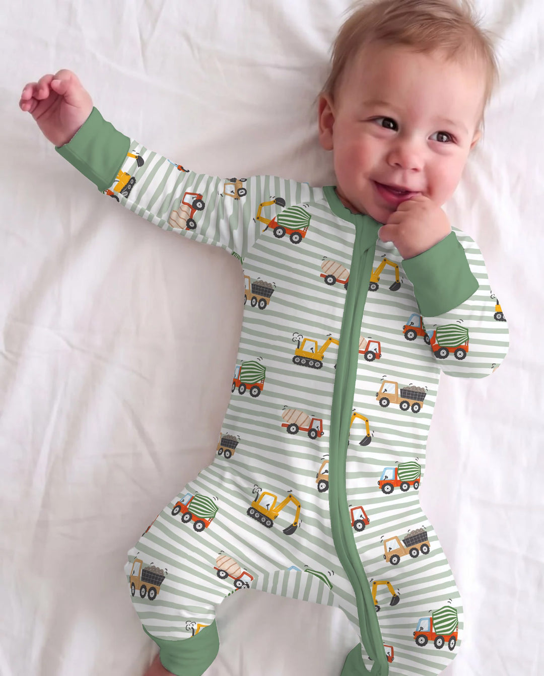 Busy Construction Truck Stripes Bamboo Convertible Zippy