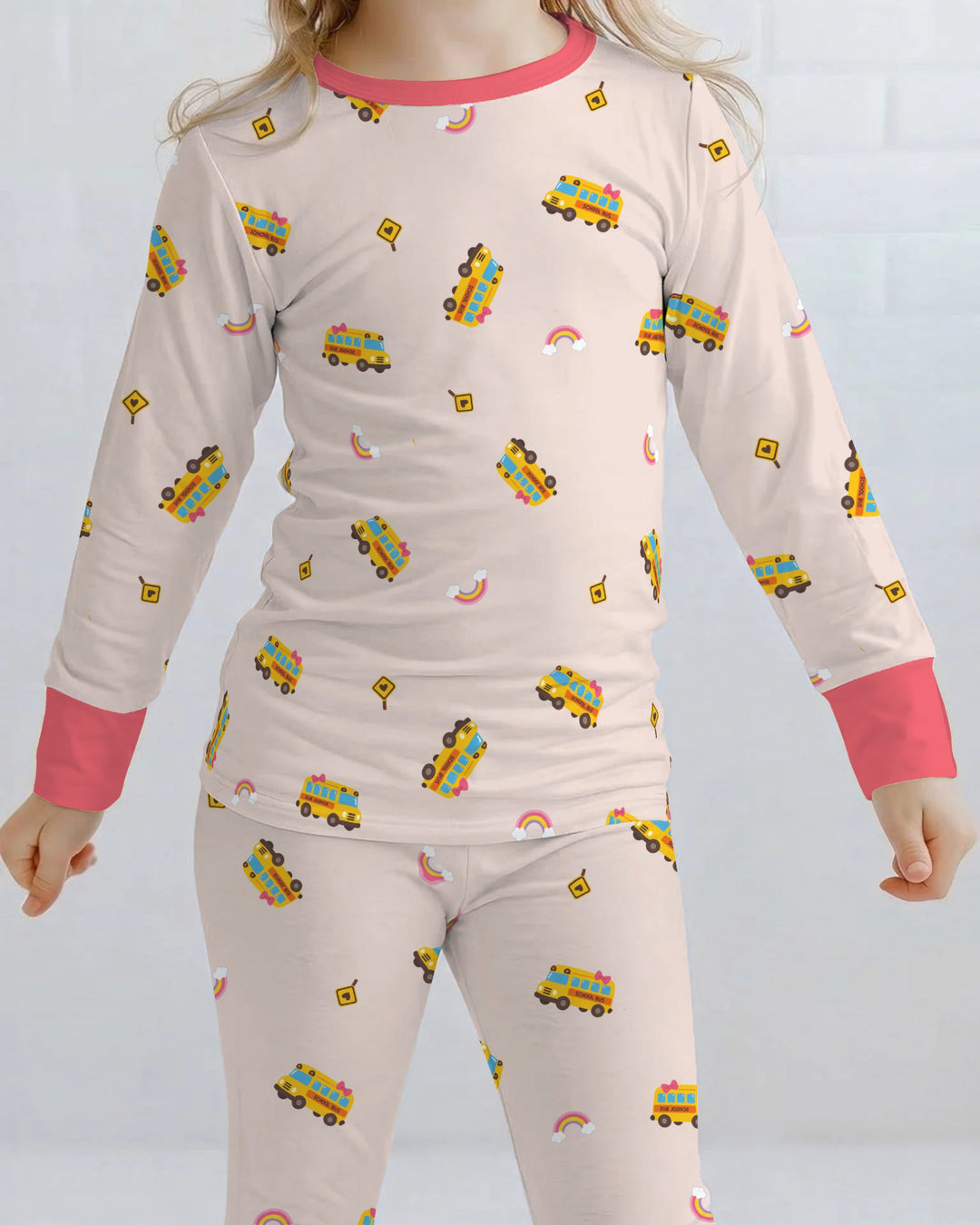 Rainbow School Bus Adventure Bamboo Two Piece Long Sleeve Pajama Set