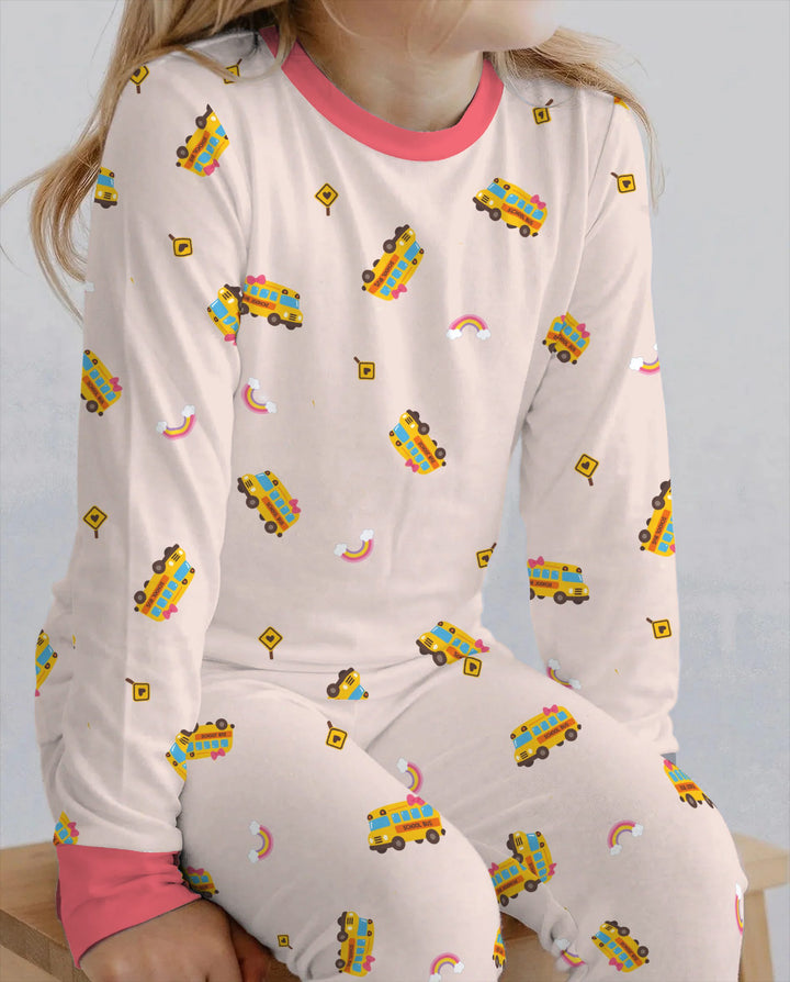Rainbow School Bus Adventure Bamboo Two Piece Long Sleeve Pajama Set