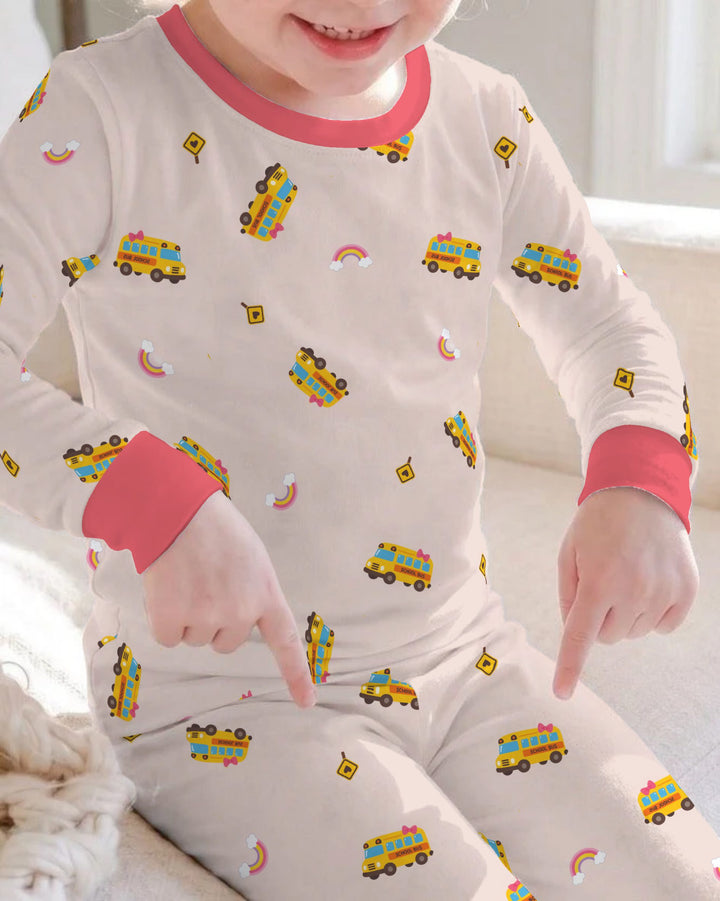 Rainbow School Bus Adventure Bamboo Two Piece Long Sleeve Pajama Set