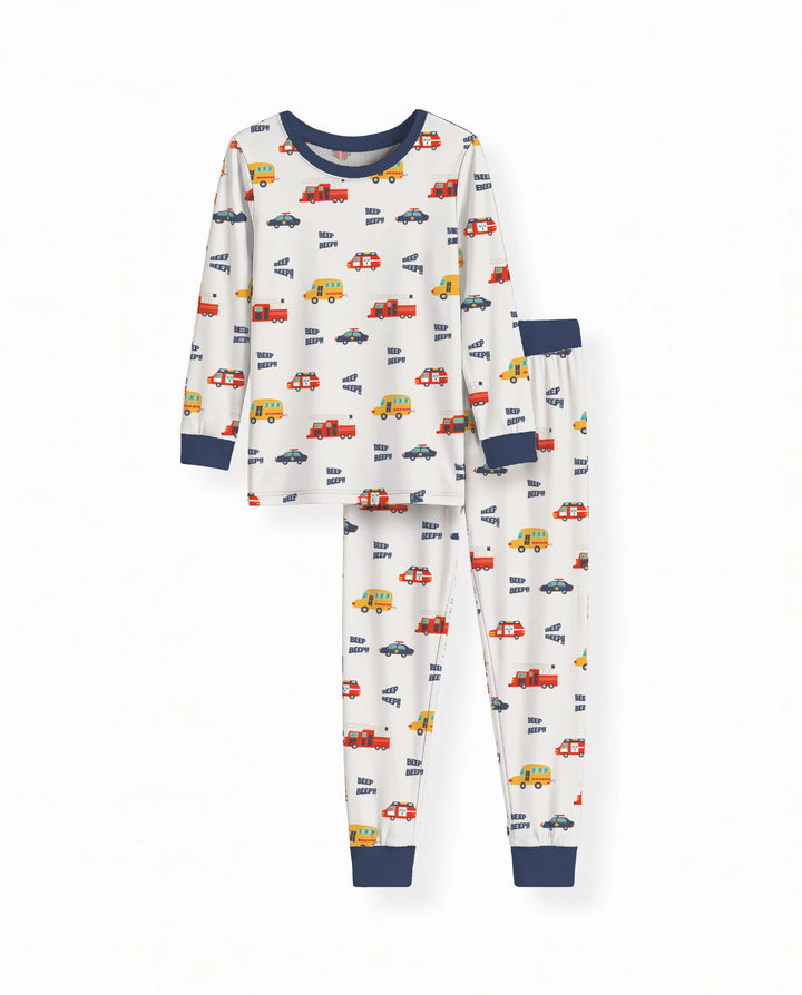 Emergency Vehicles Beep Beep Bamboo Two Piece Long Sleeve Pajama Set