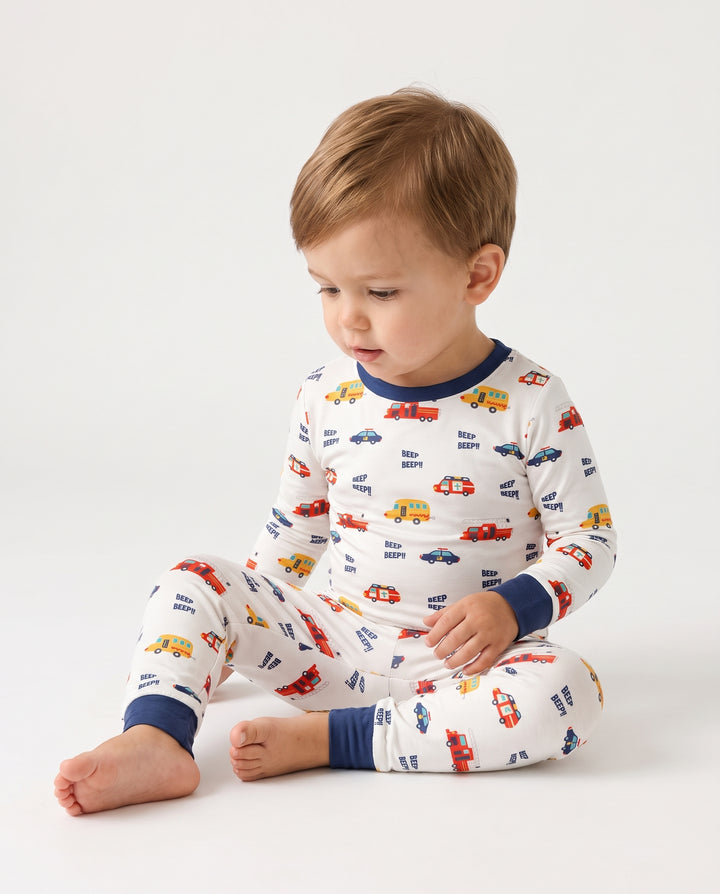 Emergency Vehicles Beep Beep Bamboo Two Piece Long Sleeve Pajama Set