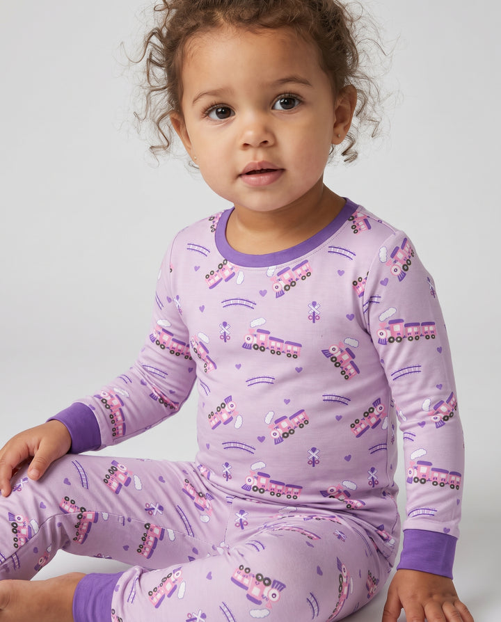 Pink Princess Train Adventure Bamboo Two Piece Long Sleeve Pajama Set