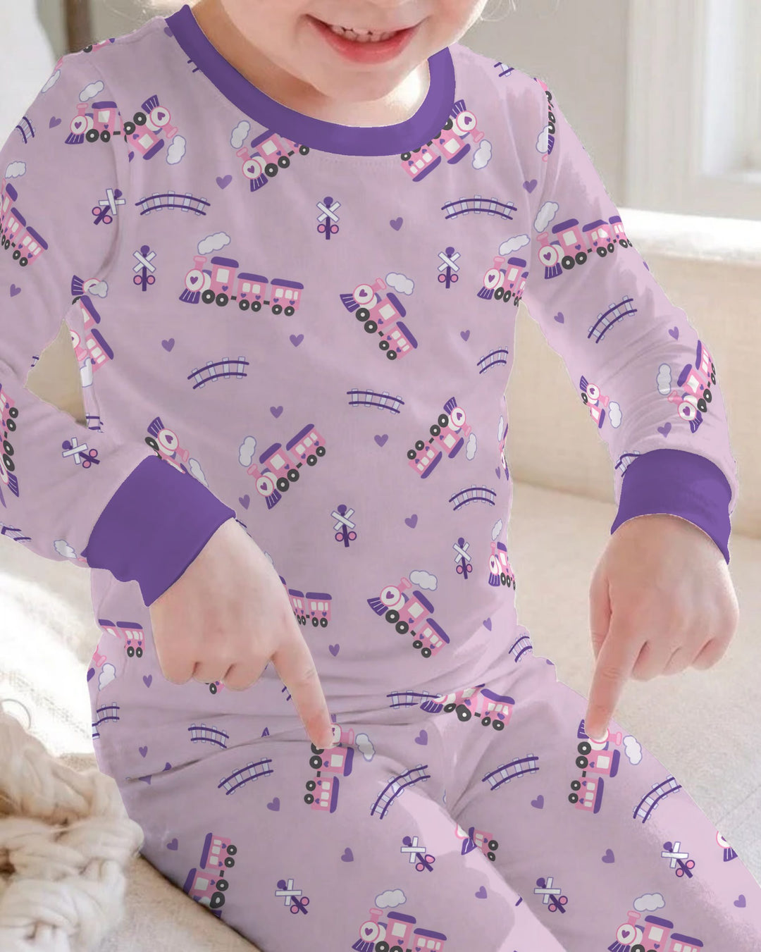 Pink Princess Train Adventure Bamboo Two Piece Long Sleeve Pajama Set