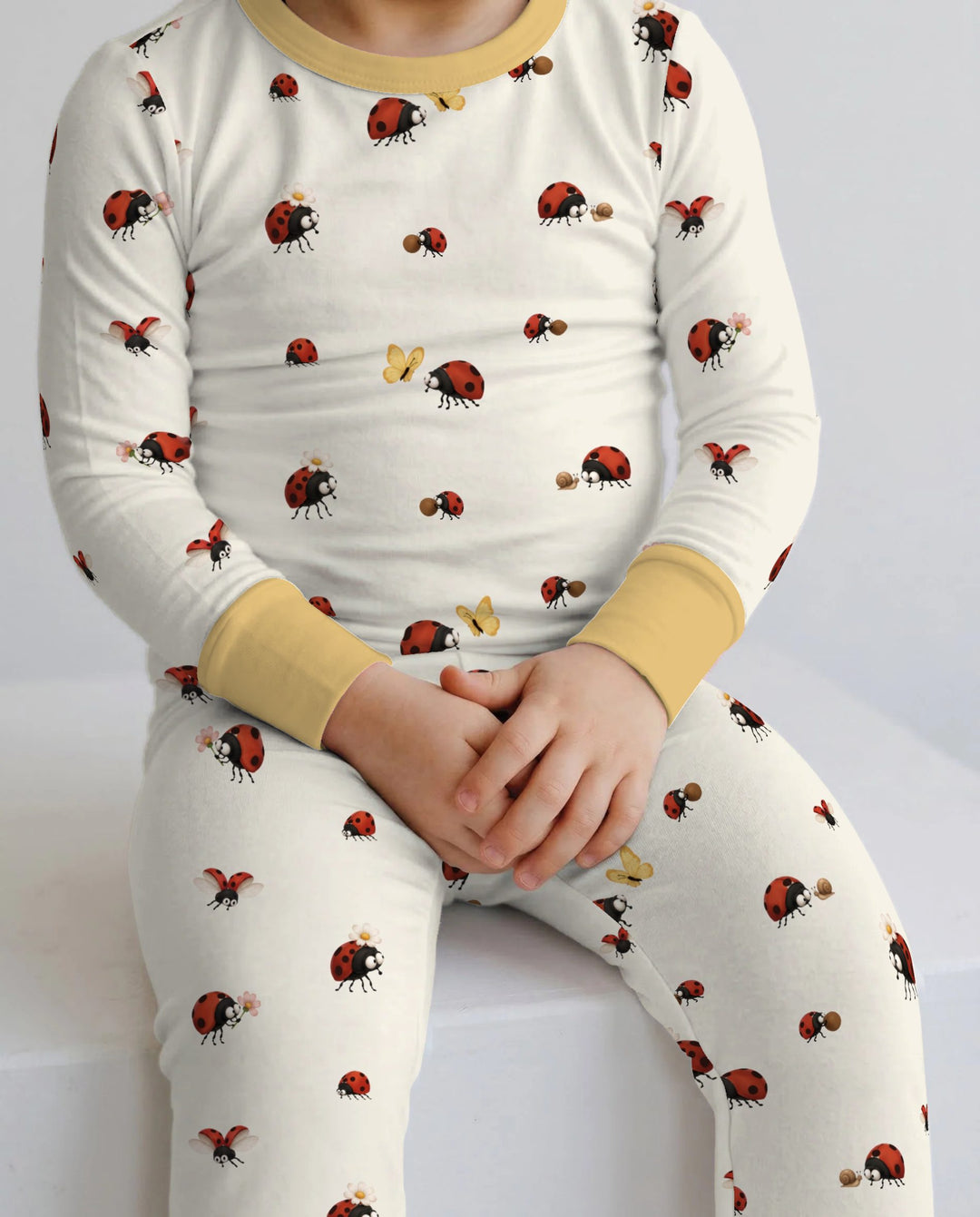 Cute Ladybug Garden Bamboo Two Piece Long Sleeve Pajama Set