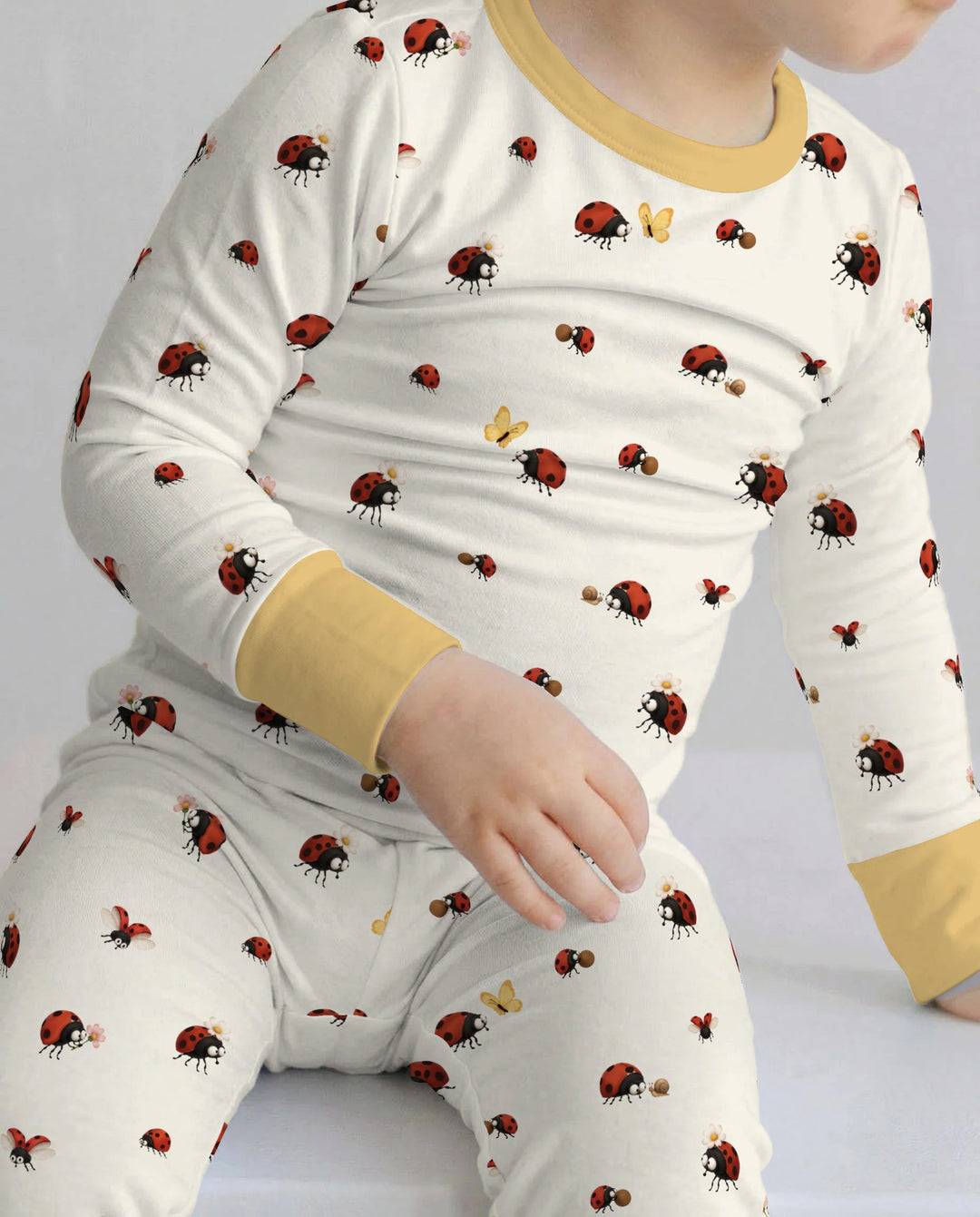 Cute Ladybug Garden Bamboo Two Piece Long Sleeve Pajama Set