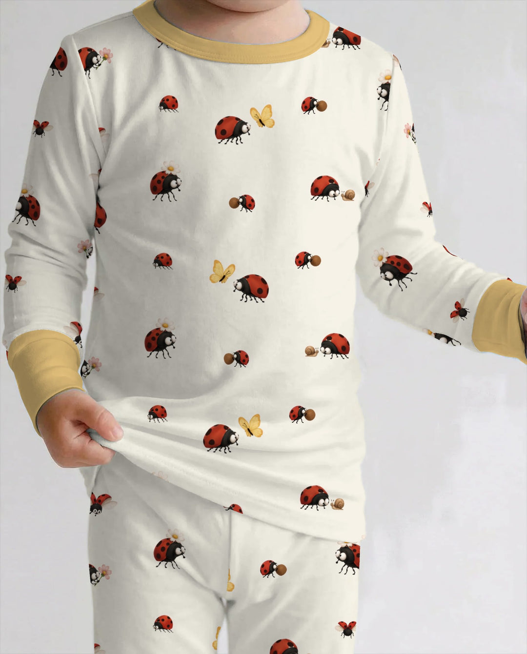 Cute Ladybug Garden Bamboo Two Piece Long Sleeve Pajama Set