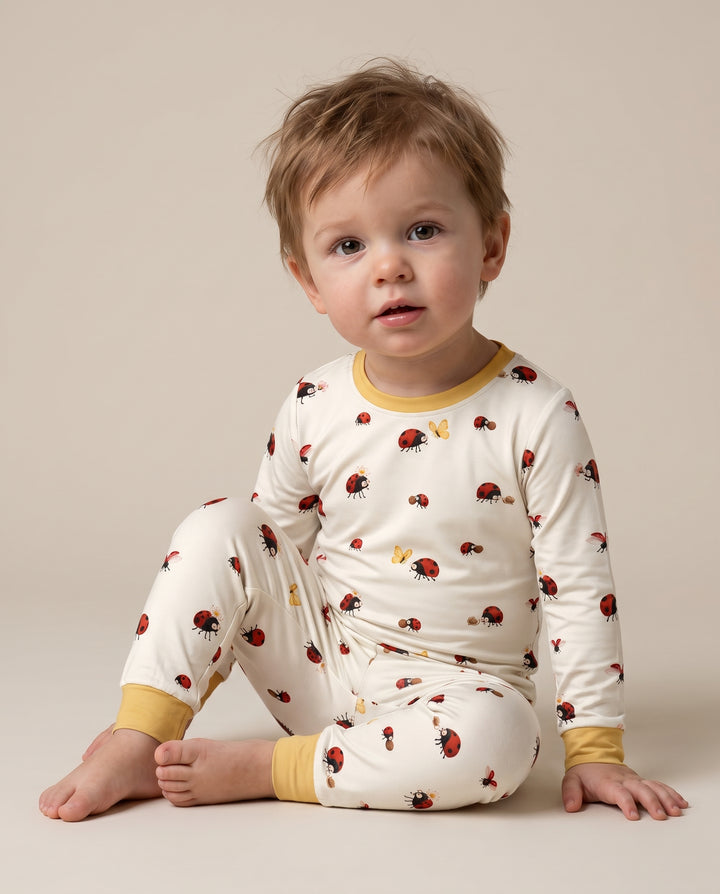 Cute Ladybug Garden Bamboo Two Piece Long Sleeve Pajama Set