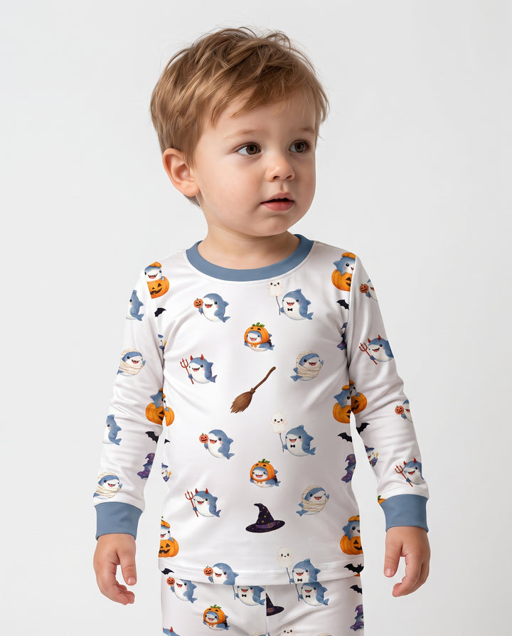 Cute Shark Halloween Party Bamboo Two Piece Long Sleeve Pajama Set