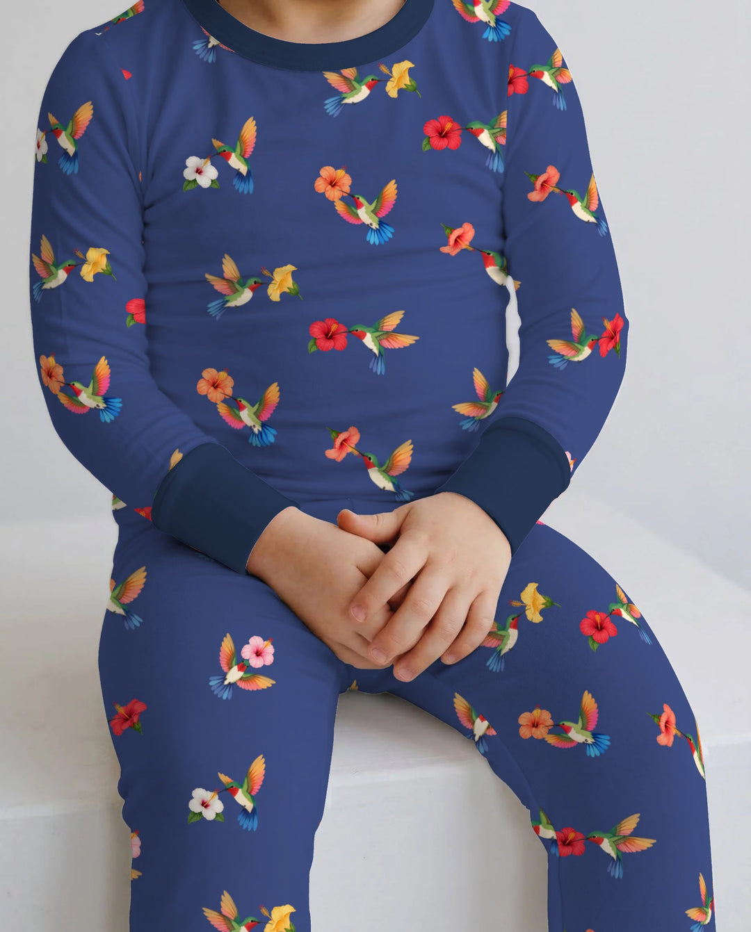 Tropical Hummingbird & Hibiscus Bamboo Two Piece Long Sleeve Pajama Set