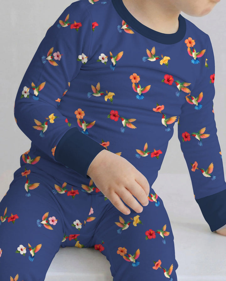 Tropical Hummingbird & Hibiscus Bamboo Two Piece Long Sleeve Pajama Set