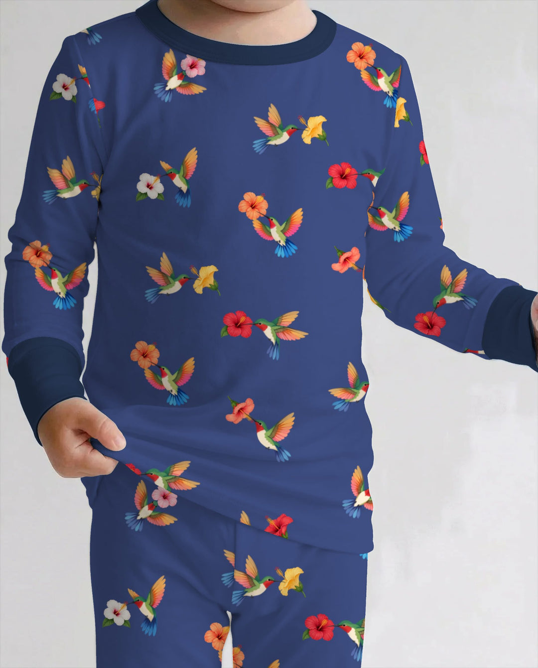 Tropical Hummingbird & Hibiscus Bamboo Two Piece Long Sleeve Pajama Set