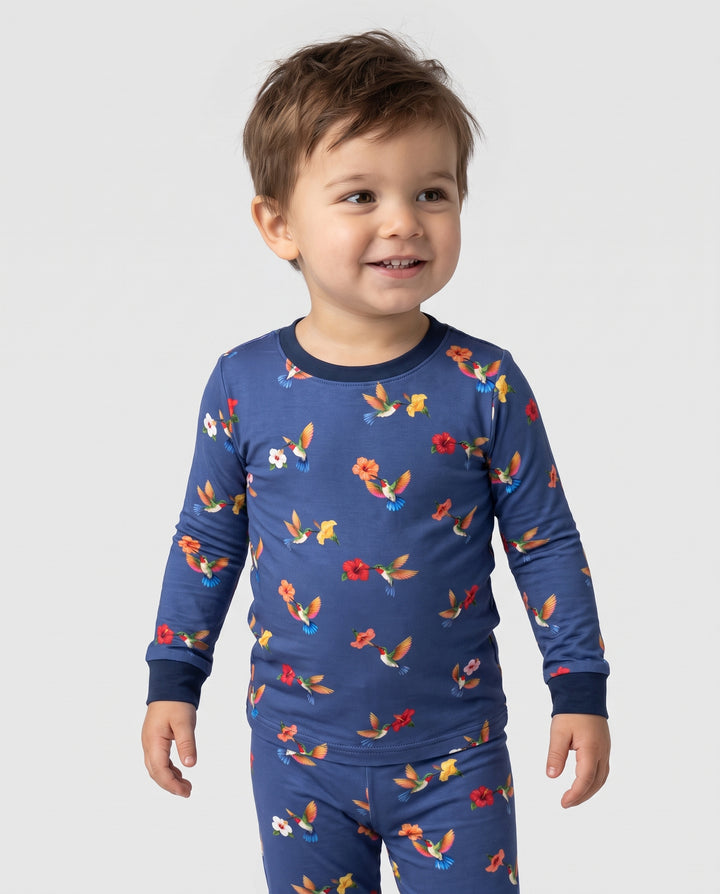 Tropical Hummingbird & Hibiscus Bamboo Two Piece Long Sleeve Pajama Set