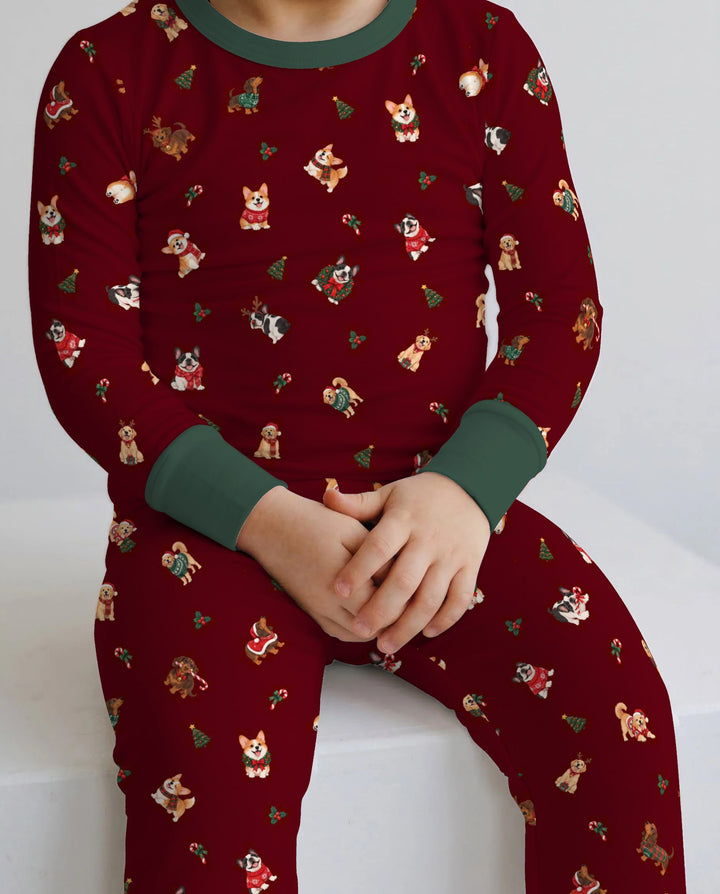 Christmas Dogs Holiday Bamboo Two Piece Long Sleeve Pajama Set