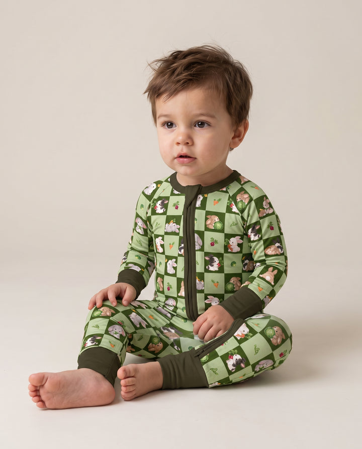 Bunny Green Garden Checkerboard Bamboo Convertible Zippy