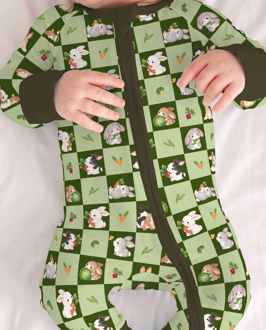 Bunny Green Garden Checkerboard Bamboo Convertible Zippy
