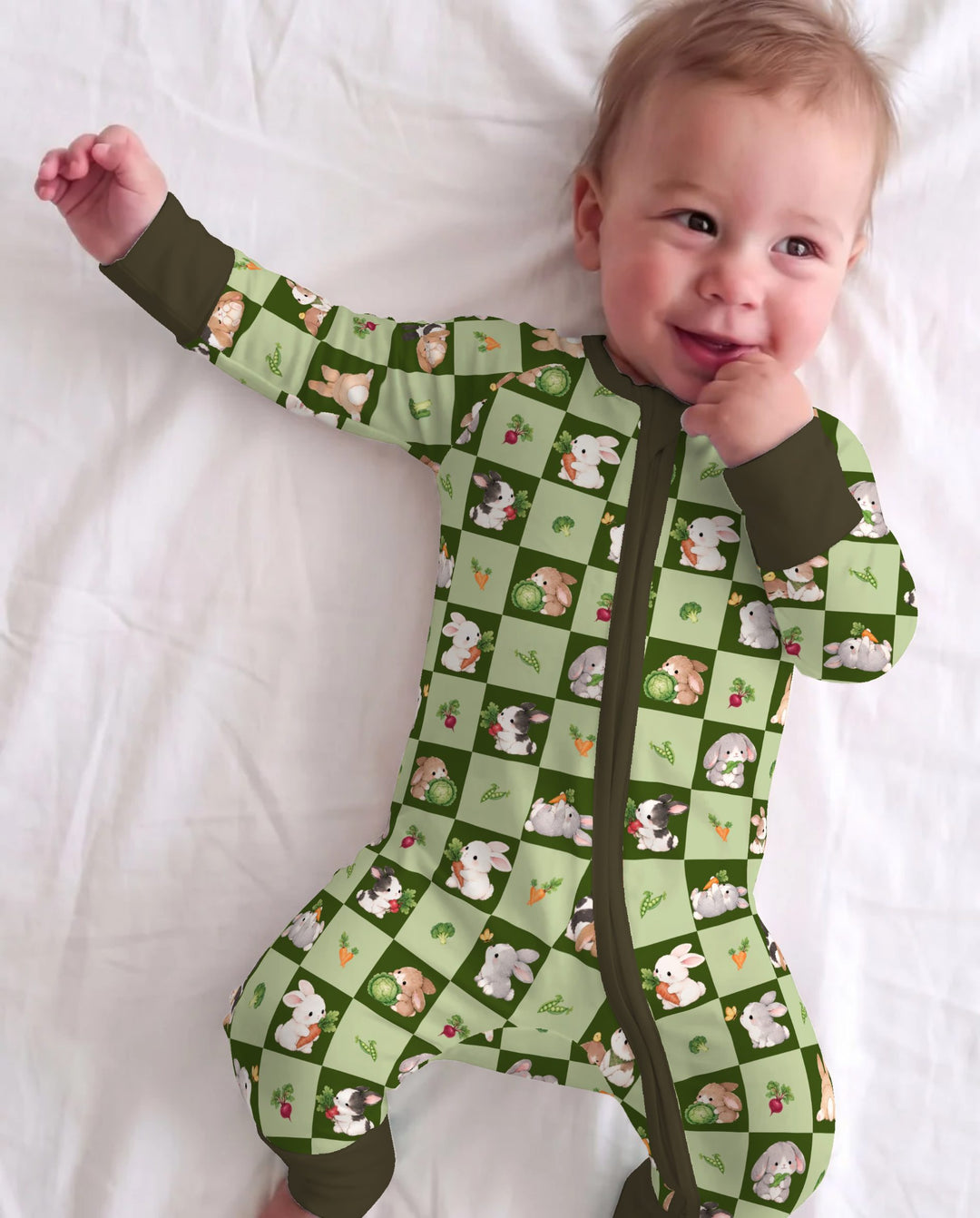 Bunny Green Garden Checkerboard Bamboo Convertible Zippy