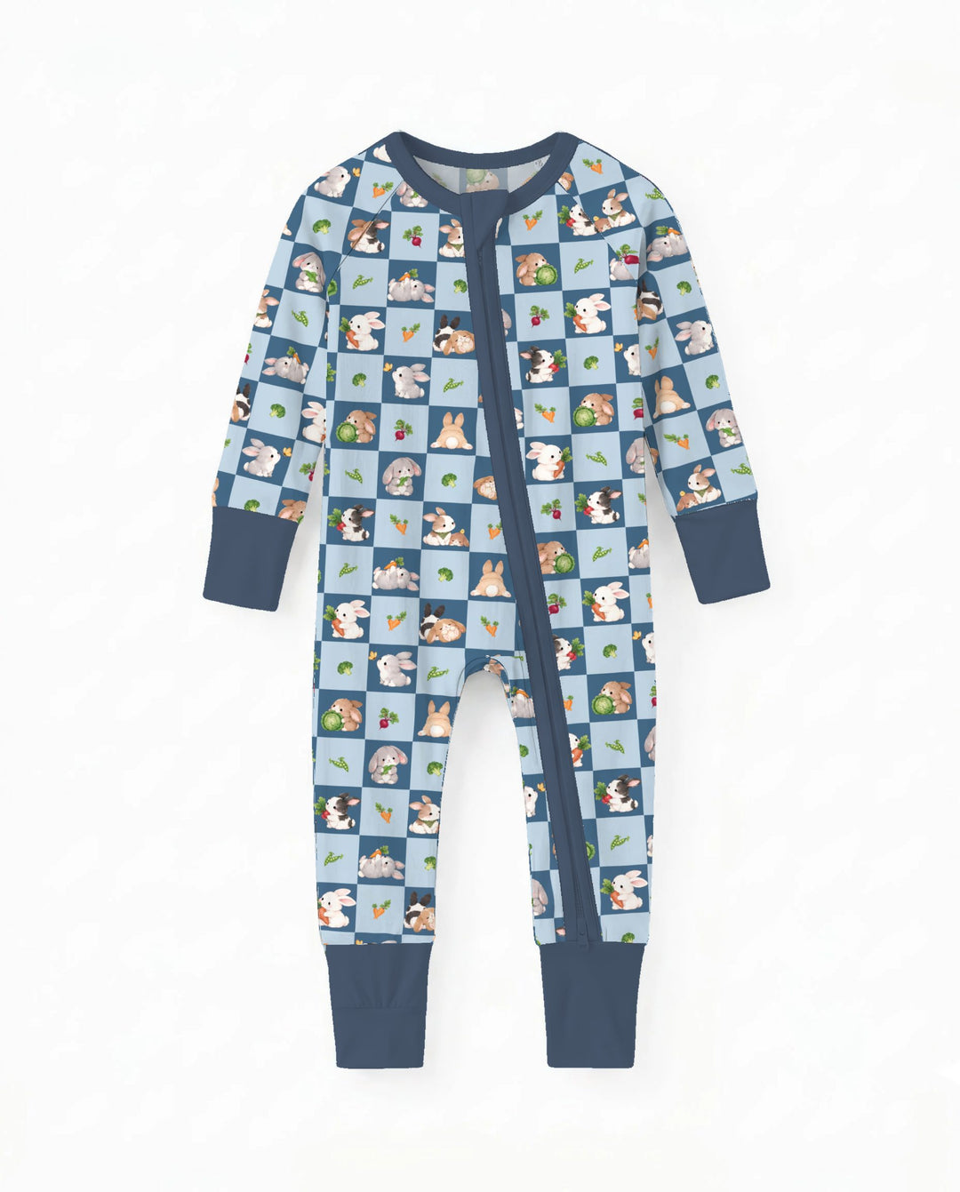 Bunny Blue Garden Checkerboard Bamboo Convertible Zippy