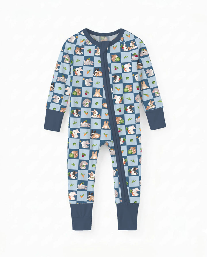 Bunny Blue Garden Checkerboard Bamboo Convertible Zippy