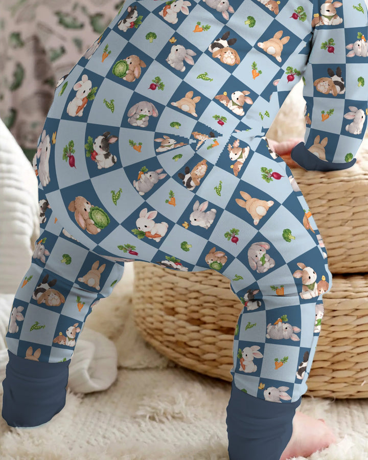 Bunny Blue Garden Checkerboard Bamboo Convertible Zippy