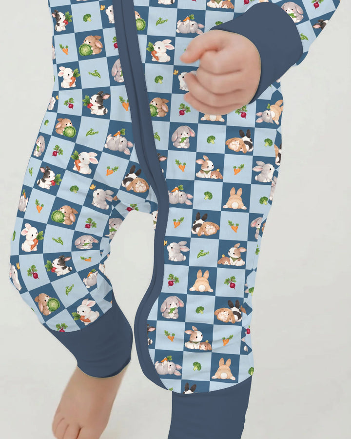 Bunny Blue Garden Checkerboard Bamboo Convertible Zippy