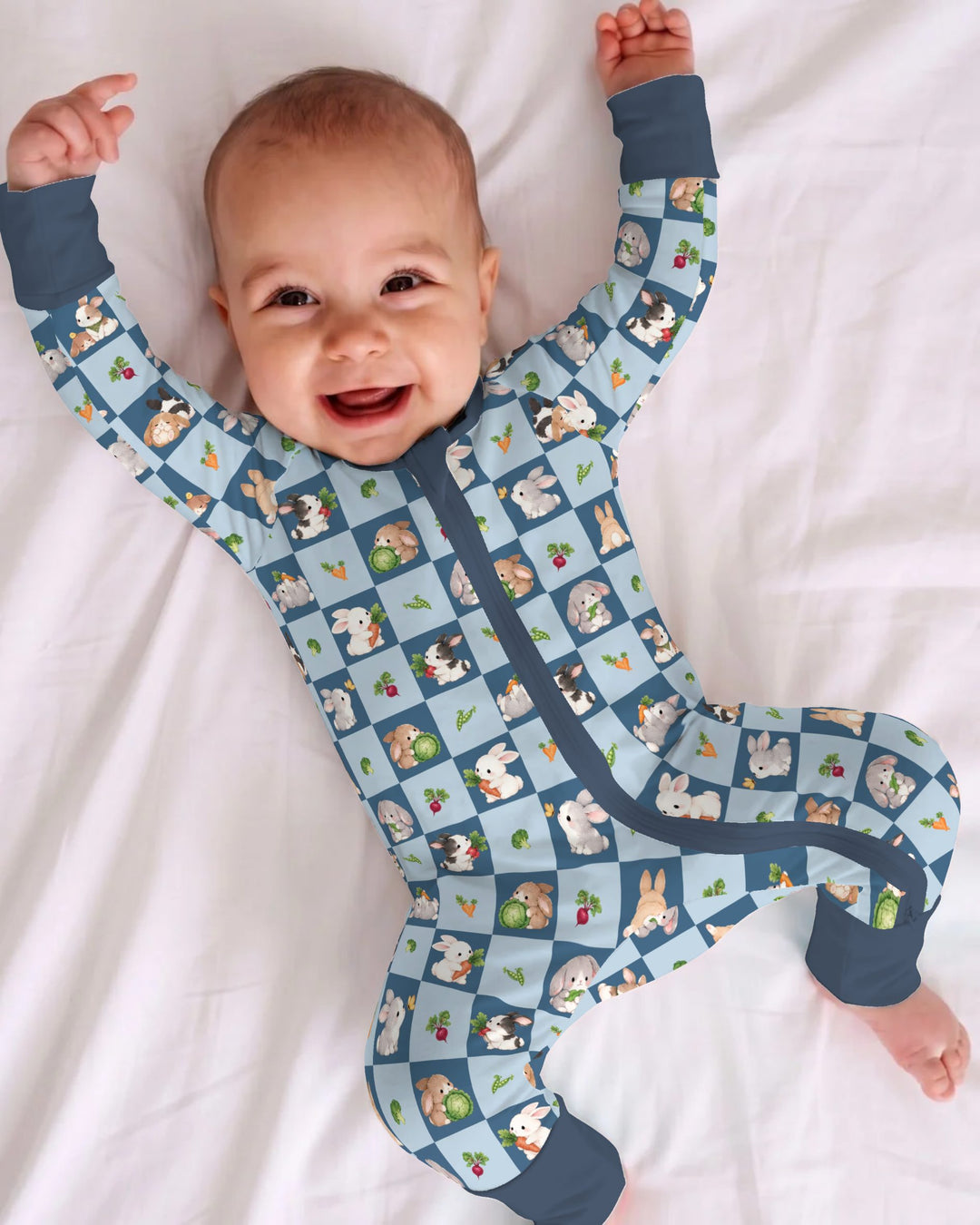 Bunny Blue Garden Checkerboard Bamboo Convertible Zippy