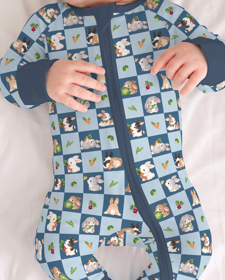 Bunny Blue Garden Checkerboard Bamboo Convertible Zippy