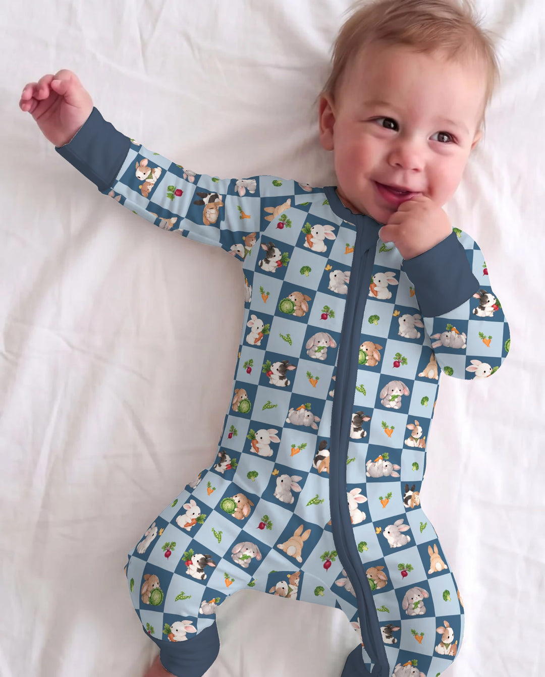 Bunny Blue Garden Checkerboard Bamboo Convertible Zippy