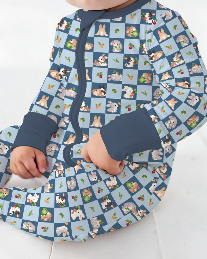 Bunny Blue Garden Checkerboard Bamboo Convertible Zippy