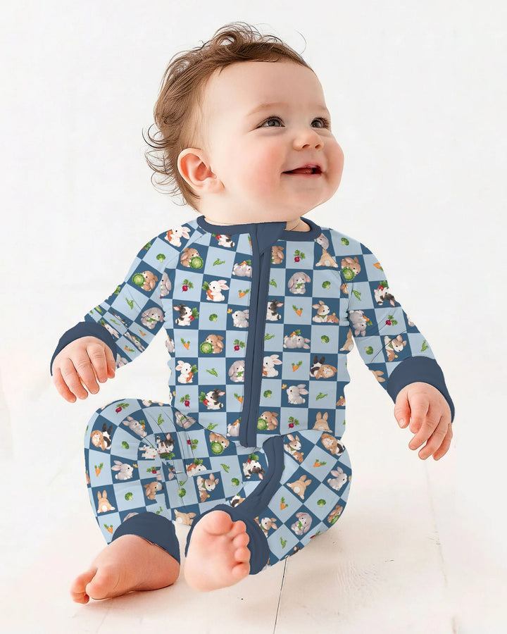 Bunny Blue Garden Checkerboard Bamboo Convertible Zippy
