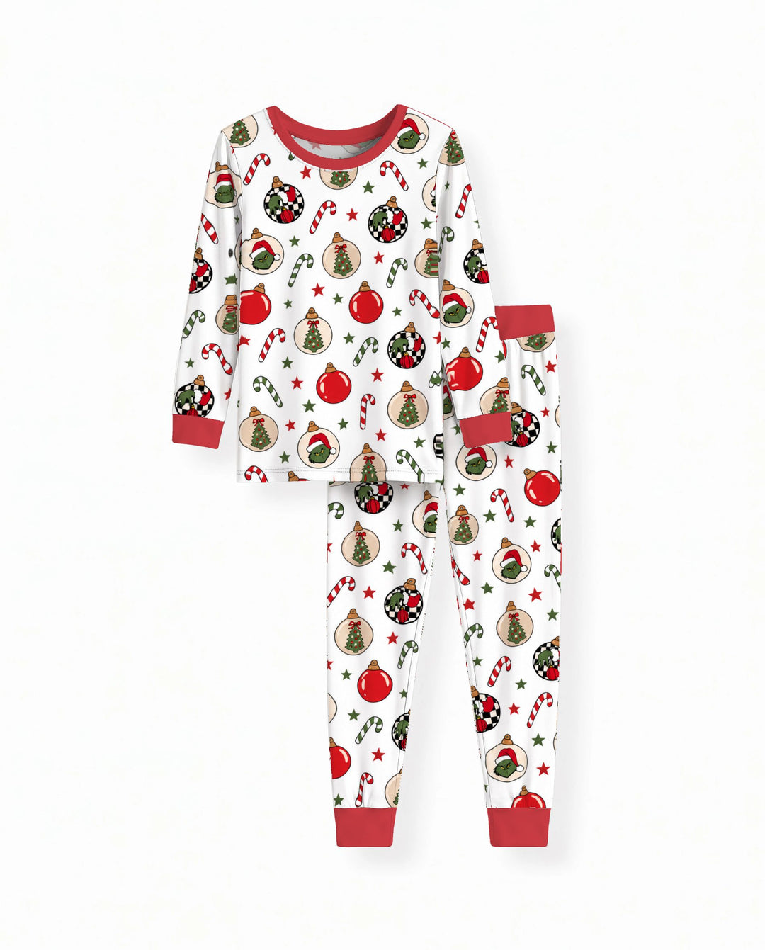 Grinch Christmas Ornament Candy Cane Bamboo Two Piece Long Sleeve Pajama Set
