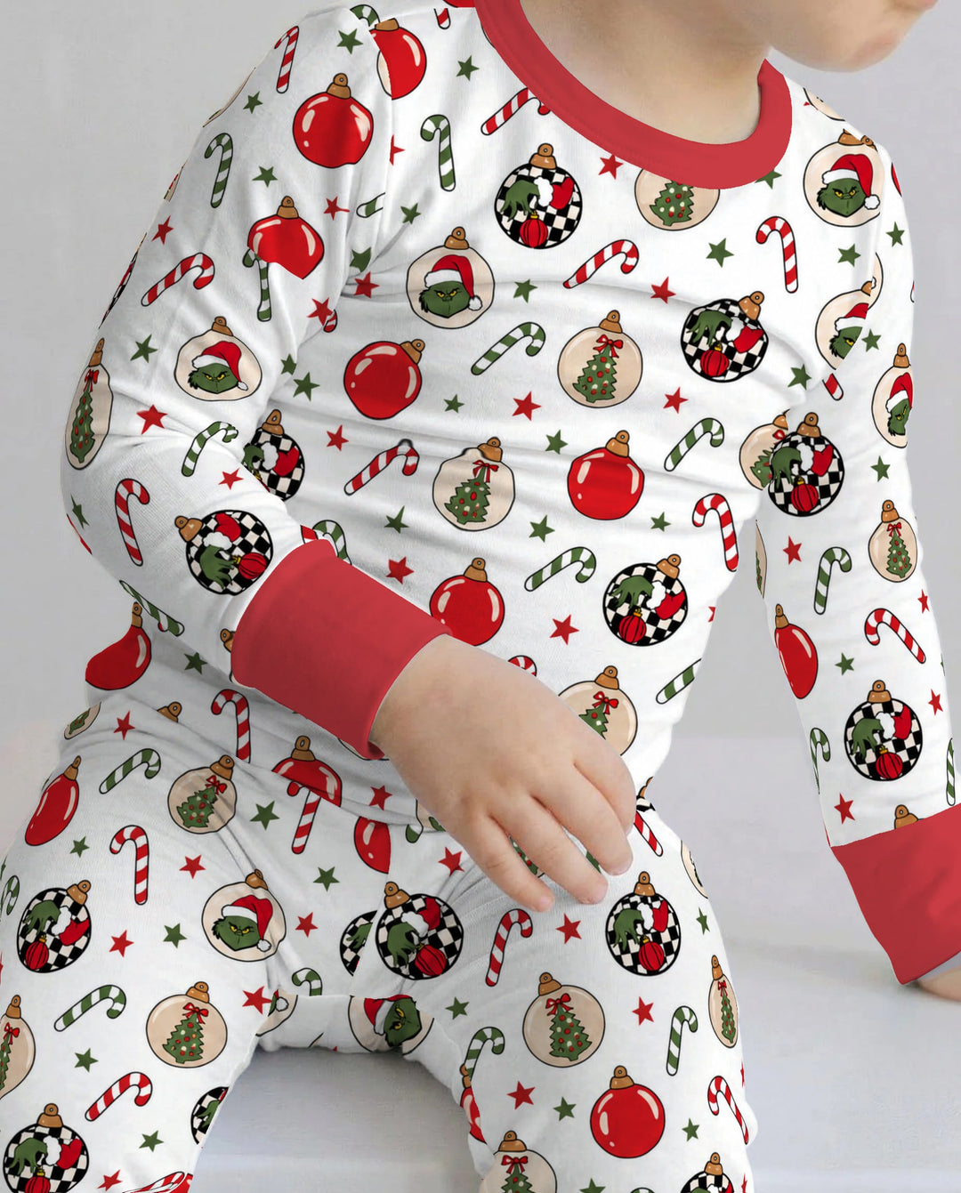 Grinch Christmas Ornament Candy Cane Bamboo Two Piece Long Sleeve Pajama Set