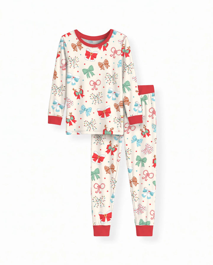 Coquette Christmas Bow Holiday Bamboo Two Piece Long Sleeve Pajama Set