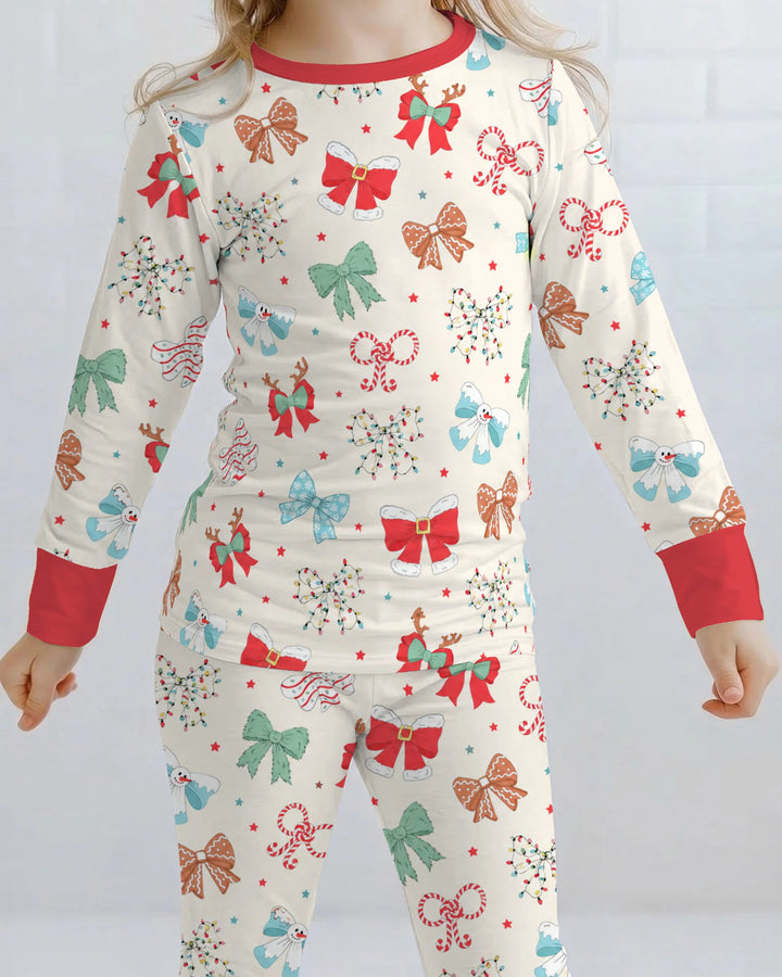 Coquette Christmas Bow Holiday Bamboo Two Piece Long Sleeve Pajama Set